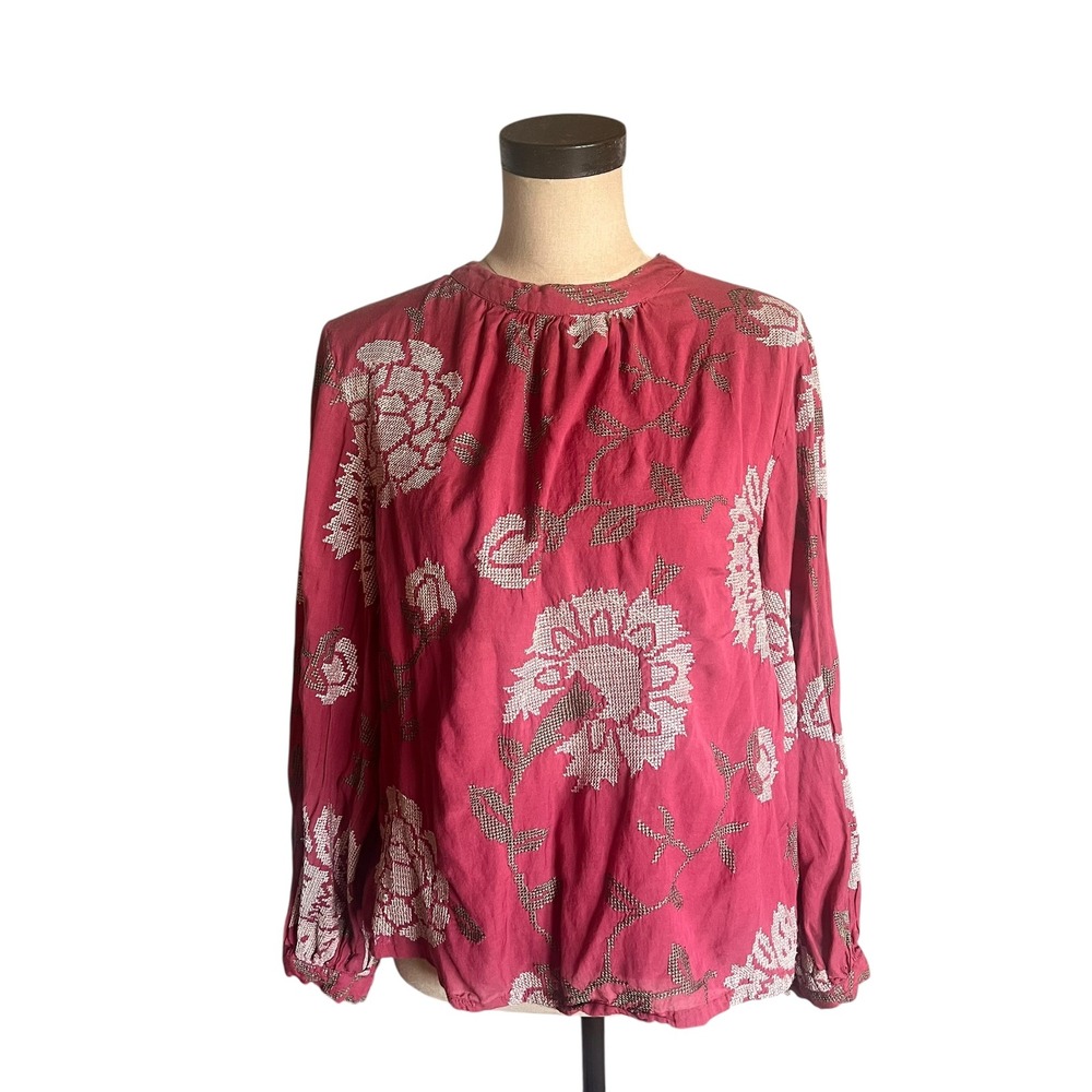 Payal Pratap Womens‎ Pink Floral Embroidered Balloon Sleeve Blouse Top Size 14